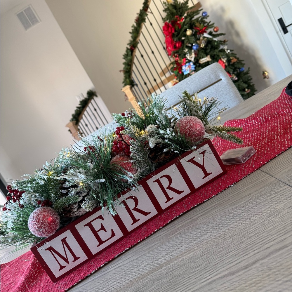 Holiday 'MERRY' Centerpiece with Red and Green Accents
